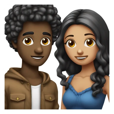 Créé des amoureux qui marche ne filles veux des yeux bleus avec les cheveux noirs lisse et un garçon bronze avec les cheveux bouclés noir et les yeux noirs  sticker