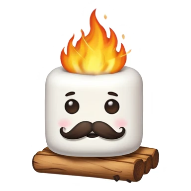 marshmallow on firem with mustache sticker