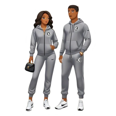 Man living his dream standing in the master bedroom of a mansion. He’s boo’d up with a pretty Brownskin big booty woman wearing a Chanel outfit and Bvlgari watch with her holding a Chanel bag. The man has on a Nike Tech Fleece sweatsuit. The man isn’t holding a bag sticker