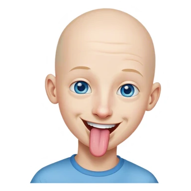 bald boy smiling portrait blue eyes long nose tongue sticking out side view sticker