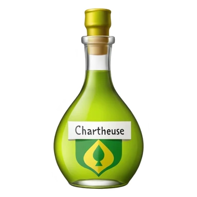 Une bouteille de chartreuse verte sous forme de drapeau avec ecrit chartreuse sur l'etiquette sticker