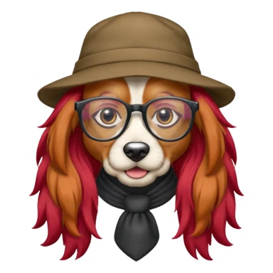 dog with very red long hair and glassess and hat sticker