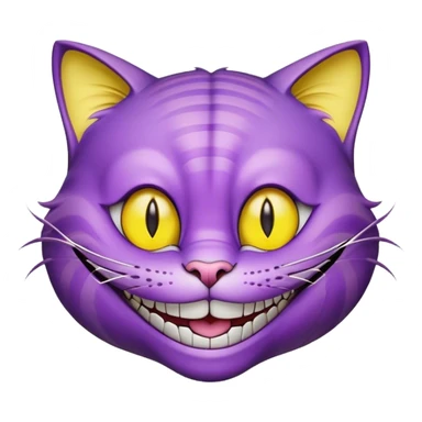 A purple cheshire cat grinning widely with thin yellow eyes sticker