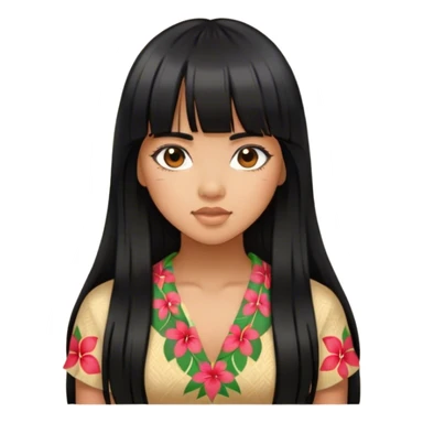 Hawaiian girl with long black hair and bangs  sticker