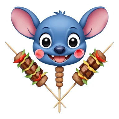 Stitch eating grilled meat on skewers sticker