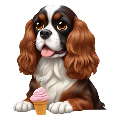 King Charles spaniel tricolor, eating chocolate ice cream sticker
