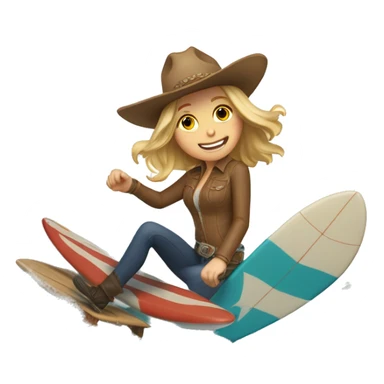 White Girl surfing a wave wearing a cowboy hat sticker
