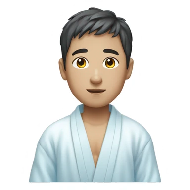 korean boy in white tshirt wearing a unbuttoned light blue bath robe sticker