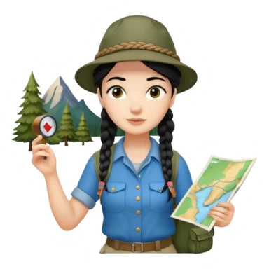 A braid black hair backpacking woman checking her map with curious eyes while walking with camping hat full body sticker