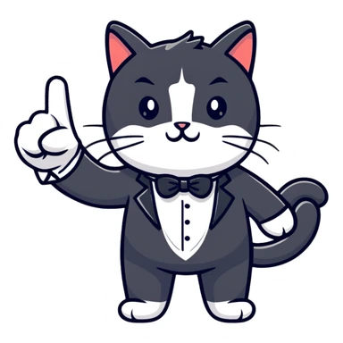 Tuxedo cat lifting up middle finger sticker