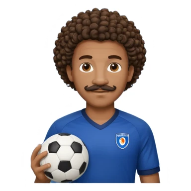 curly hair black man soccer player dark blue jersey with mustache holding soccer ball sticker