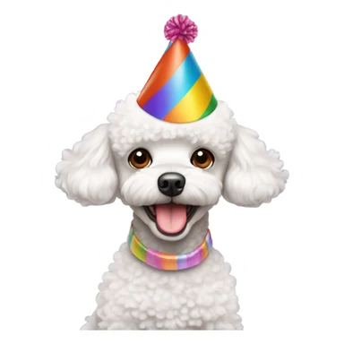 White Toy poodle wearing birthday hat sticker