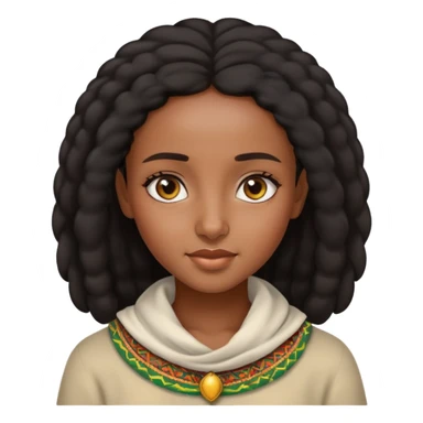 beautiful Ethiopian girl, warm expression, natural hair, traditional features, high definition, precise details, iOS Apple style emoji sticker