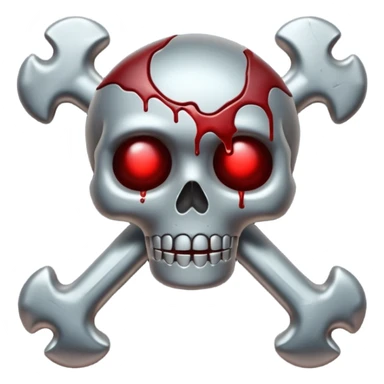 Emoji-style metallic bones with traces of blood, steel texture, dark dramatic tone, clean background sticker