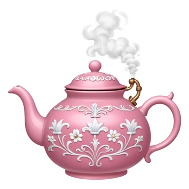 Pink steaming and boiling  tea pot with smoke sticker