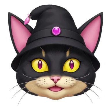 image friend from deltarune, a cat with a pink eye and a yellow eye, and black fur and pointy ears smiling sticker