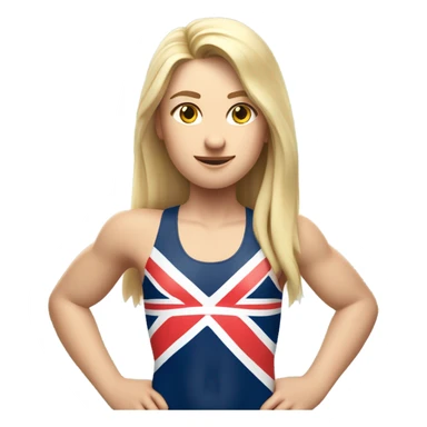 A girl with long blonde hair with wide shoulders wearing a Great Britain rowing swimming suit and has toned muscles sticker