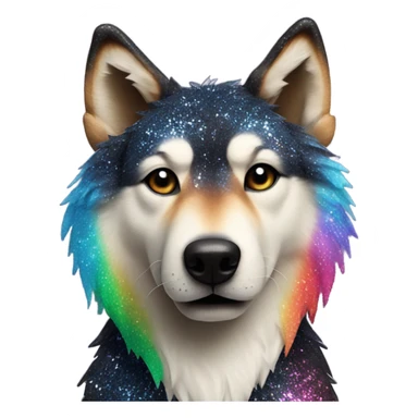 Wolf dog with black and rainbow glitter fur sticker