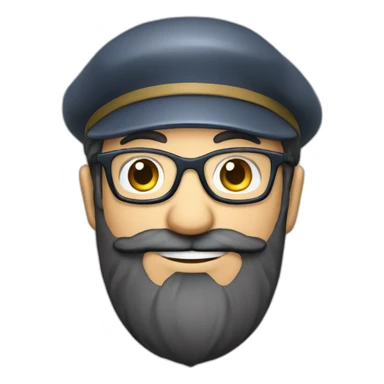 happy smile gardener face long dark beard and short dark hair with little transparent glasses and a french beret sticker