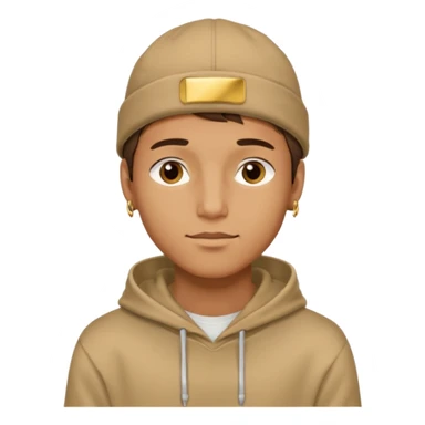 {
  "type": "human",
  "look": "male, tan hoodie, brown cap, gold jewelry, calm face, front view",
  "description": "a young man wearing a hoodie and cap, looking relaxed and confident"
} sticker