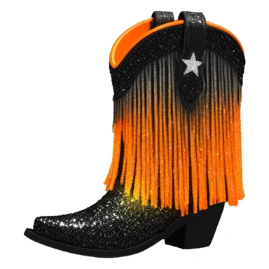 Realistic short neon Orange to black ombre fashion cowgirl boot with sparkly shiny glitter fringe on them. sticker