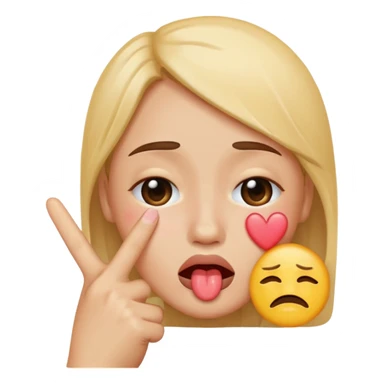 Emoji face crying while doing a kissy face holding up the peace sign sticker