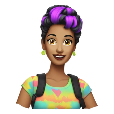 Tanned woman with black hair dressed in 1980s neon hair, makeup, and attire  sticker