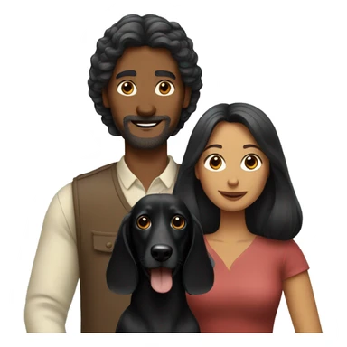 Woman and man with two long-haired black dachshunds sticker
