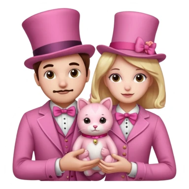 Aesthetic pink teddy magician couple and their pet cat sticker