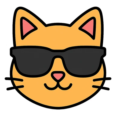 cat wearing sunglasses, playful and cool, color outline icon style sticker