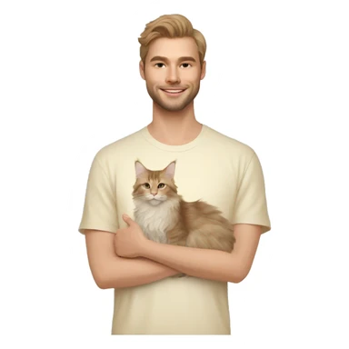 cream colored maine coon with an owner sticker