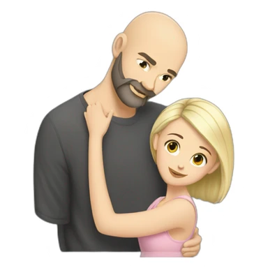bald with dark grey beard with joung blonde girl in love sticker