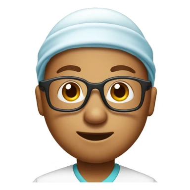 A poop emoji sweating and wearing a scrub cap with glasses. sticker