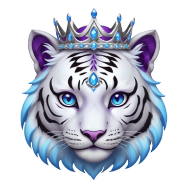 ESO Female white/black tiger khajiit leader of the umbral rose, glowing blue eyes, glowing blue 'third eye' gem; silver crown/tiara with purple gems  sticker