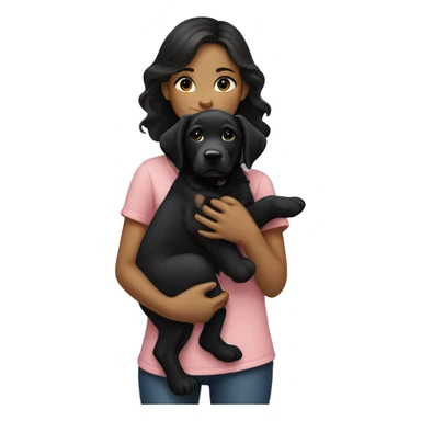 girl with dark hair holding black lab puppy sticker