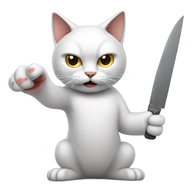 Angry white cat holding knife sticker
