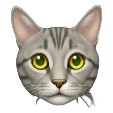 american short hair cat- tabby- a little bit fat- green yellow eyes- the distances between eyes is a little bit far- gray hair- fluffy- looks cute sticker