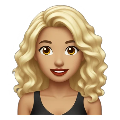 young moroccan woman with dark brown eyes, dark long curling hair with blond extrimity, red lips, big smile, black dress sticker