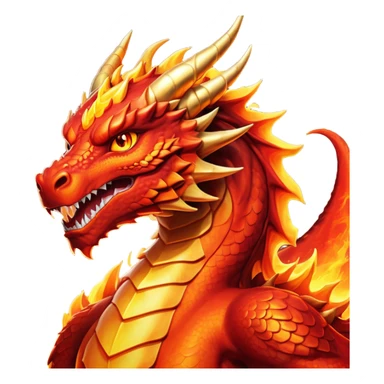 cinematic-noble-fierce-fire-dragon-portrait-emoji,-poised-and-imposing,-with-a-muscular,-scaled-body-ablaze-in-fiery-hues-of-crimson,-molten-orange,-and-molten-gold,-and-intense,-burning-eyes-that-mirror-the-heart-of-a-volcano;-rendered in detail sticker
