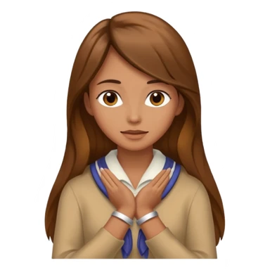 women with brown long hair with her hands around her neck. sticker