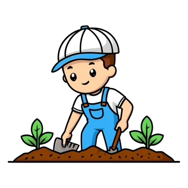 focused young white male gardener digging soil sticker