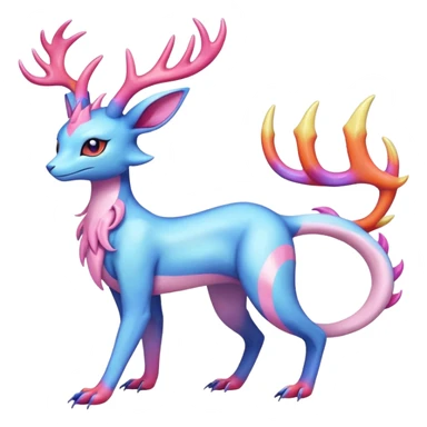 Shiny Heliolisk-Sylveon-Salandit-Amaura-Fakémon-hybrid-creature (full body)  with antlers sticker