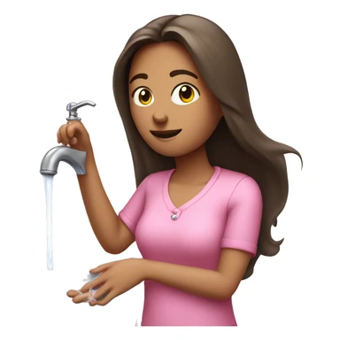 brunette women with long hair washing her hands in a pink shirt  sticker