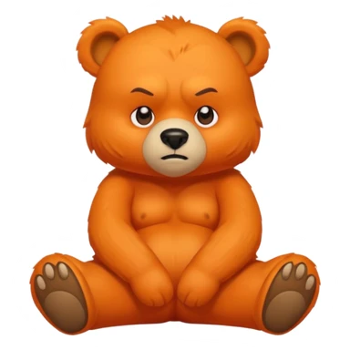 Create a orange friendly bear, make him look like from a kid cartoon. Show his whole body. Make him look shy and cross his leg while he is standing. make him look mad sticker