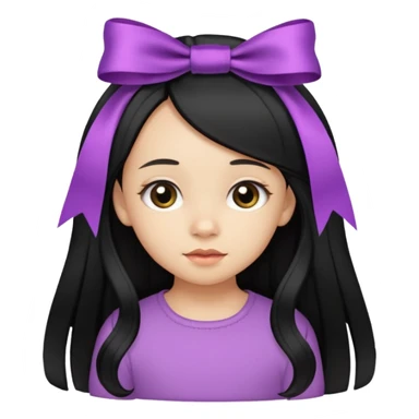 little girl with ribbon hairclip, long black hair sticker