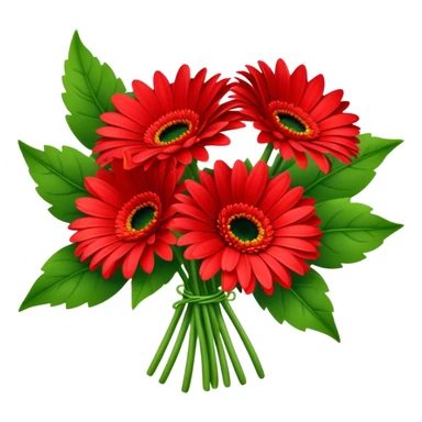 bouquet Bright Red Gerbera Daisy, luxuriant, leaf, bud sticker