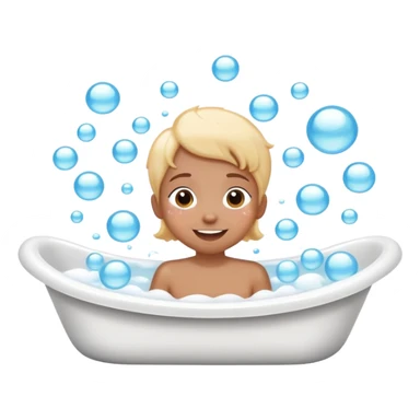 person taking a bath in a bathtub, lots of bubbles, cheerful expression, simple and cute sticker