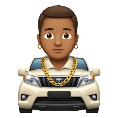 Hombre colombiano con cadena de oro  en el cuello y Toyota prado blanca sticker