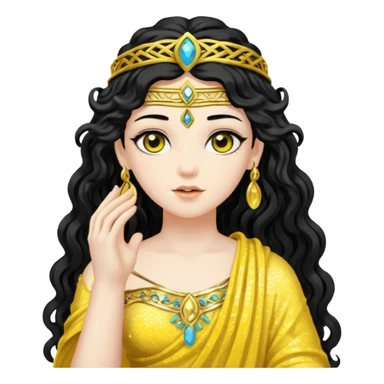 Libera, Goddess of Labyrinth from Roman Deities with long jet black wavy hair, yellow sequin toga  sticker