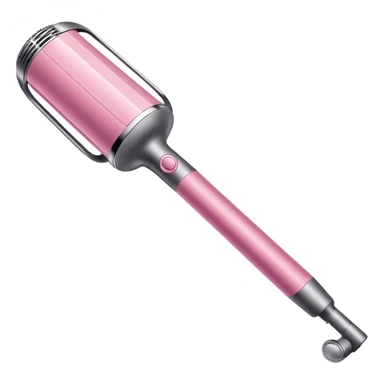 Pink Dyson Airwrap styling wand, long cylindrical barrel with rounded curling attachment, glossy pink body, silver accents, realistic sticker